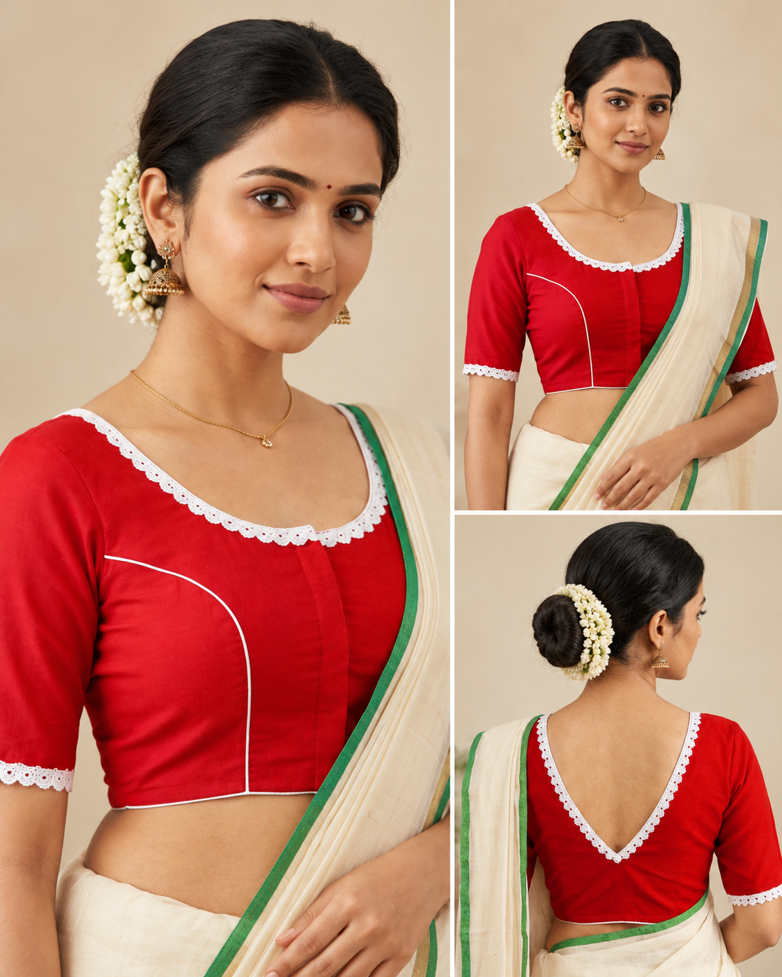 Vermilion Red Heritage Tie-Up Craft Saree Blouse